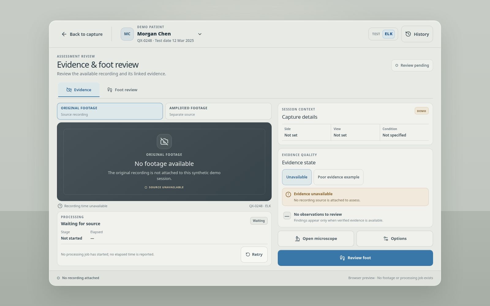 GOATA review interface showing evidence and movement capture details